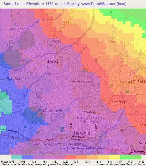 Santa Lucia,Costa Rica Elevation Map