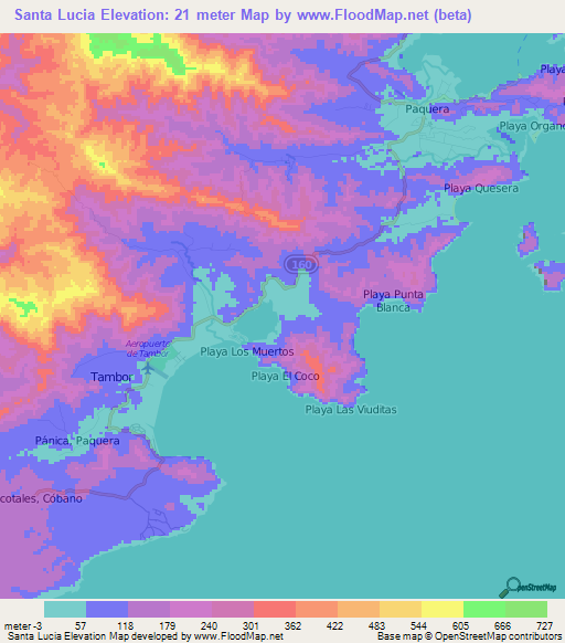 Santa Lucia,Costa Rica Elevation Map