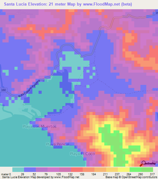 Santa Lucia,Costa Rica Elevation Map