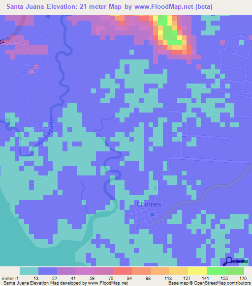 Santa Juana,Costa Rica Elevation Map