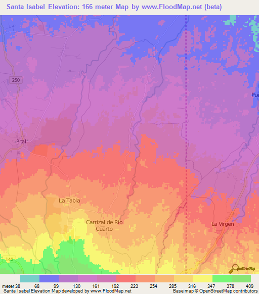 Santa Isabel,Costa Rica Elevation Map