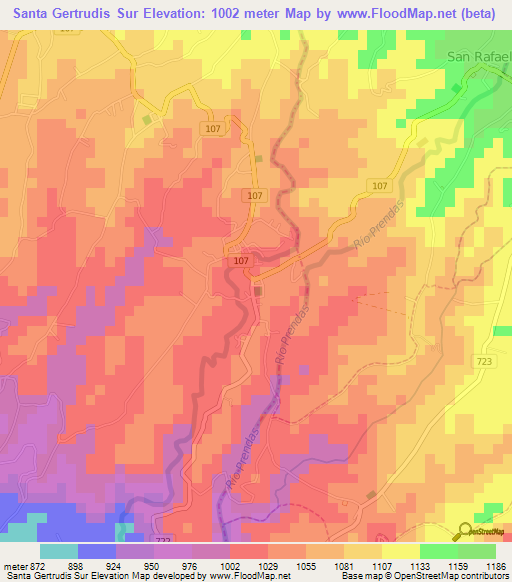 Santa Gertrudis Sur,Costa Rica Elevation Map