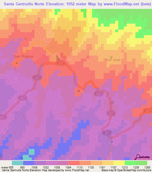 Santa Gertrudis Norte,Costa Rica Elevation Map