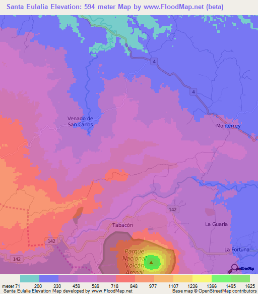 Santa Eulalia,Costa Rica Elevation Map