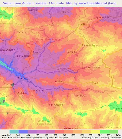 Santa Elena Arriba,Costa Rica Elevation Map