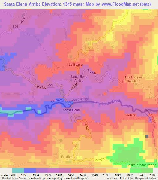 Santa Elena Arriba,Costa Rica Elevation Map