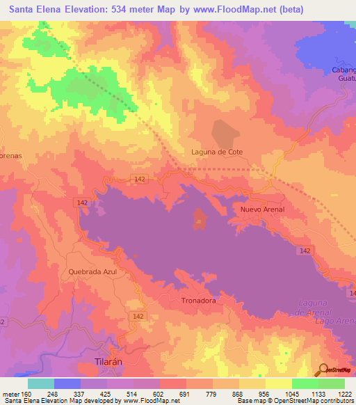 Santa Elena,Costa Rica Elevation Map
