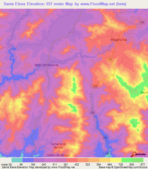 Santa Elena,Costa Rica Elevation Map
