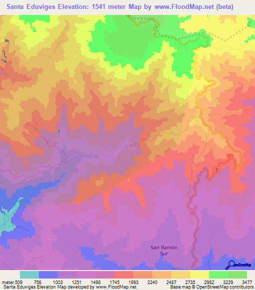 Santa Eduviges,Costa Rica Elevation Map