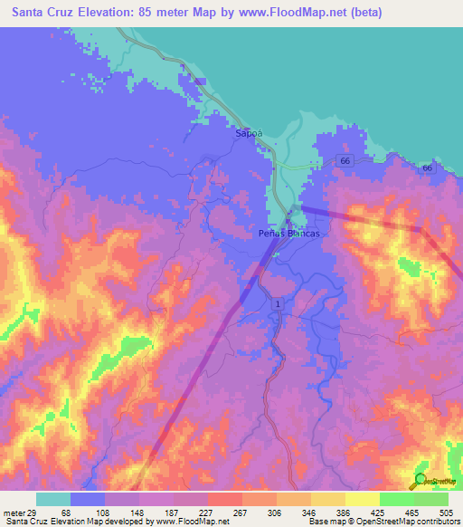 Santa Cruz,Costa Rica Elevation Map