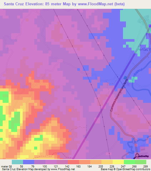 Santa Cruz,Costa Rica Elevation Map