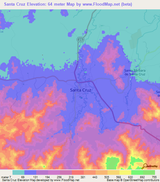 Santa Cruz,Costa Rica Elevation Map
