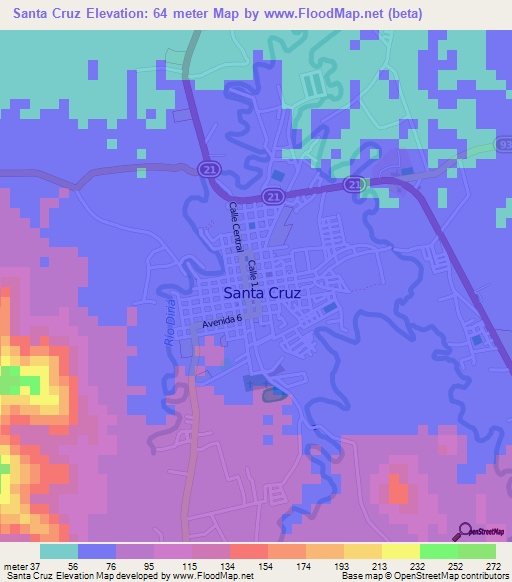 Santa Cruz,Costa Rica Elevation Map