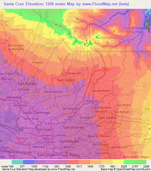 Santa Cruz,Costa Rica Elevation Map