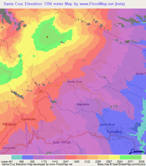 Santa Cruz,Costa Rica Elevation Map