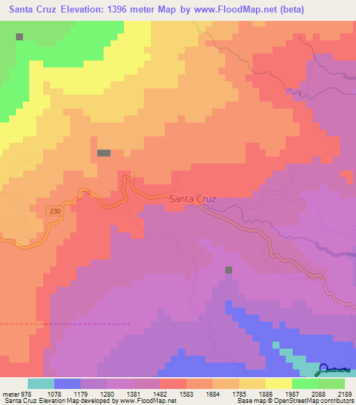 Santa Cruz,Costa Rica Elevation Map