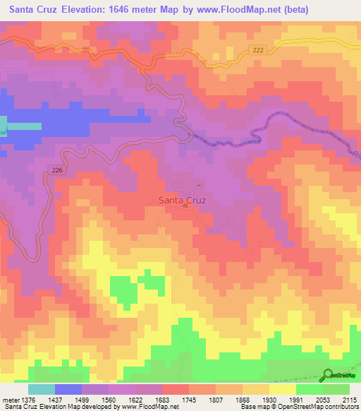 Santa Cruz,Costa Rica Elevation Map