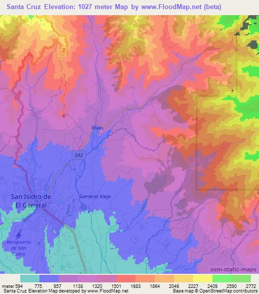 Santa Cruz,Costa Rica Elevation Map