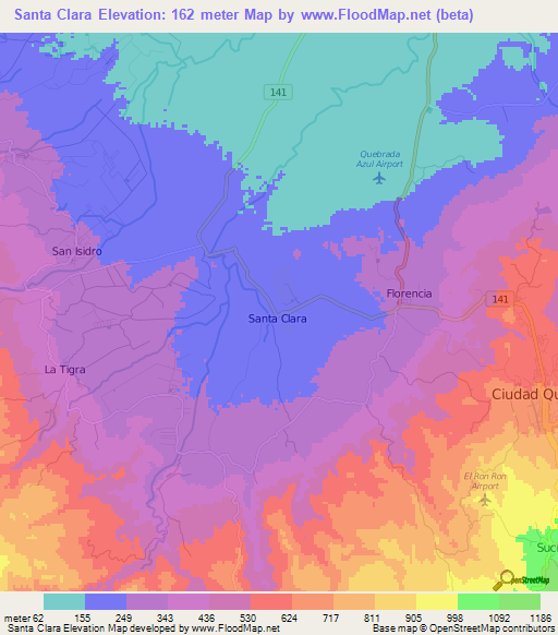 Santa Clara,Costa Rica Elevation Map