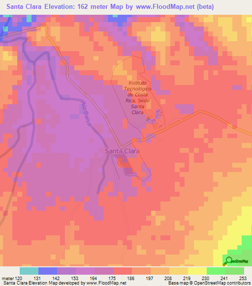 Santa Clara,Costa Rica Elevation Map
