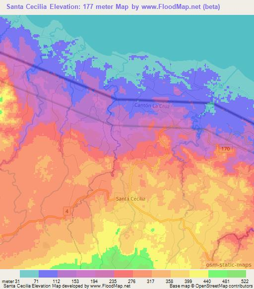 Santa Cecilia,Costa Rica Elevation Map