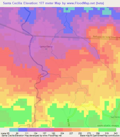 Santa Cecilia,Costa Rica Elevation Map