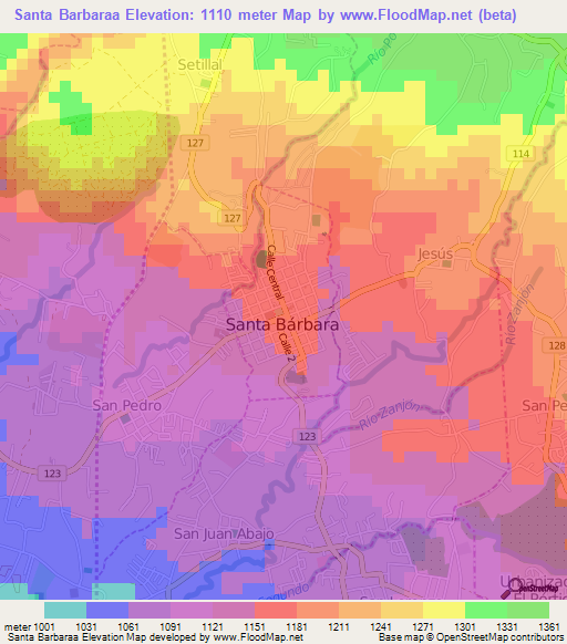 Santa Barbaraa,Costa Rica Elevation Map