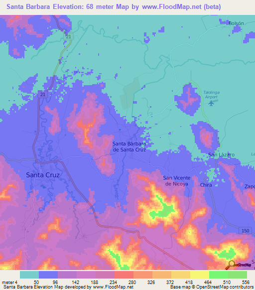 Santa Barbara,Costa Rica Elevation Map