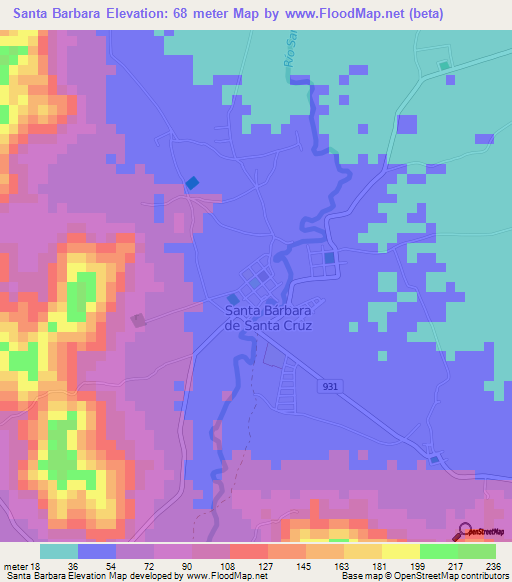 Santa Barbara,Costa Rica Elevation Map