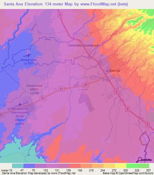 Santa Ana,Costa Rica Elevation Map