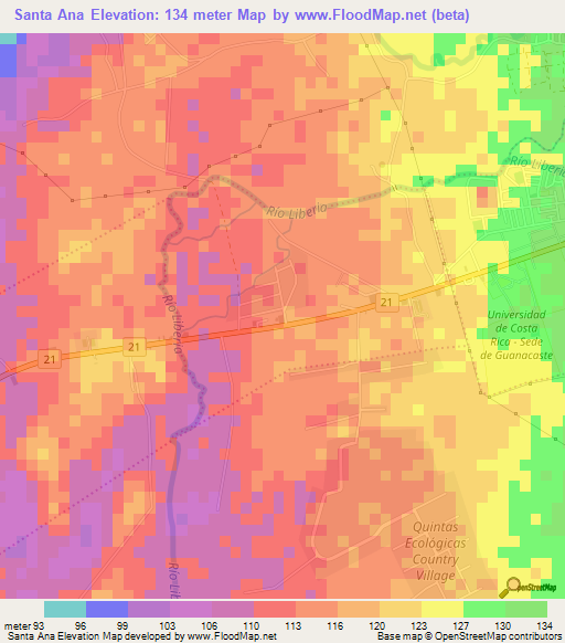 Santa Ana,Costa Rica Elevation Map