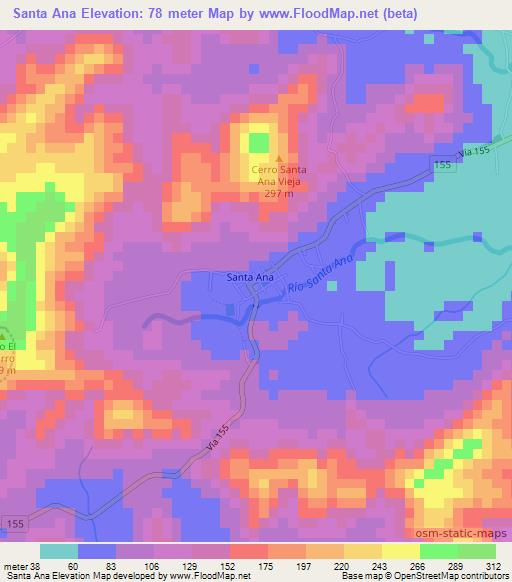 Santa Ana,Costa Rica Elevation Map