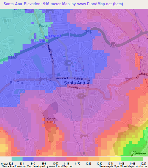 Santa Ana,Costa Rica Elevation Map