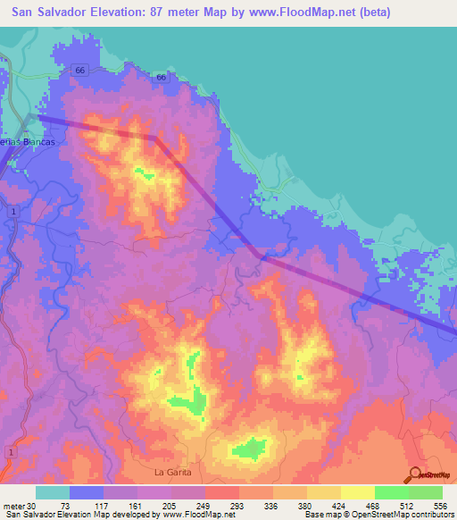 San Salvador,Costa Rica Elevation Map