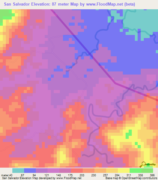 San Salvador,Costa Rica Elevation Map