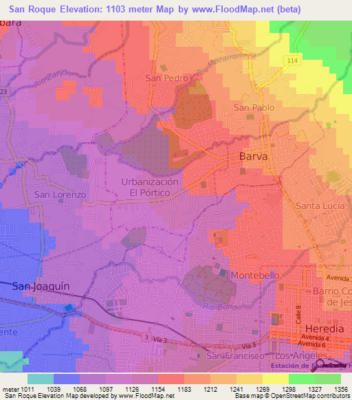 San Roque,Costa Rica Elevation Map