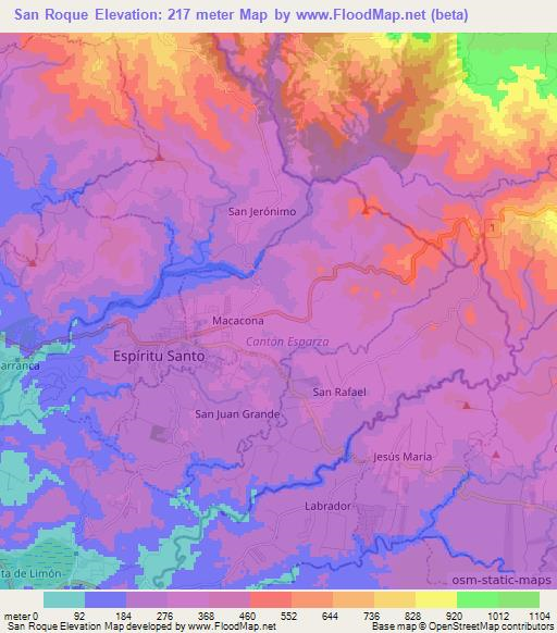 San Roque,Costa Rica Elevation Map