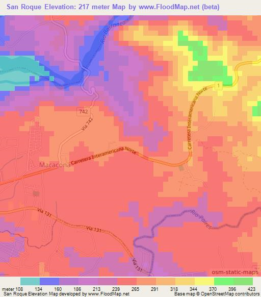 San Roque,Costa Rica Elevation Map