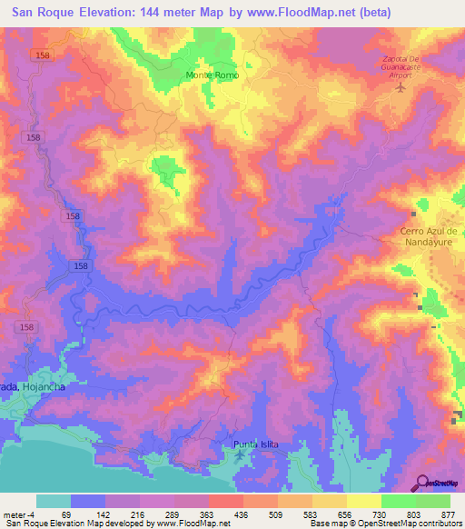 San Roque,Costa Rica Elevation Map