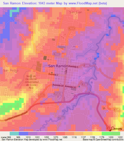 San Ramon,Costa Rica Elevation Map
