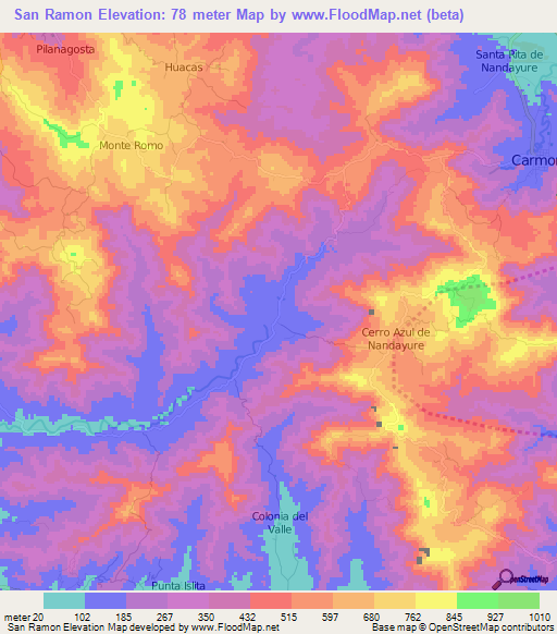 San Ramon,Costa Rica Elevation Map