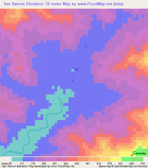 San Ramon,Costa Rica Elevation Map