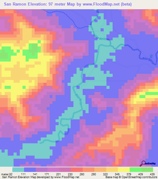 San Ramon,Costa Rica Elevation Map