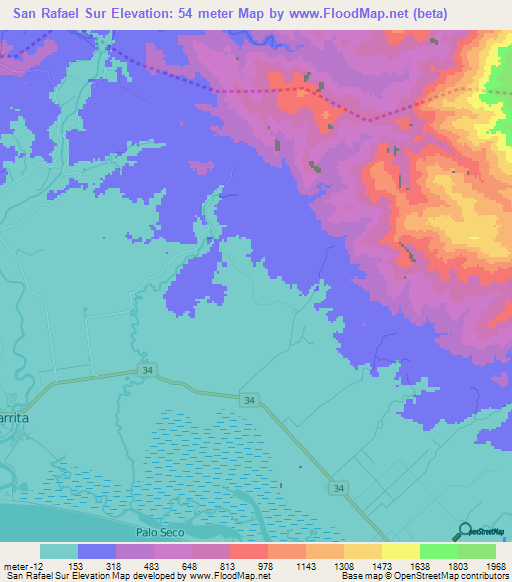 San Rafael Sur,Costa Rica Elevation Map