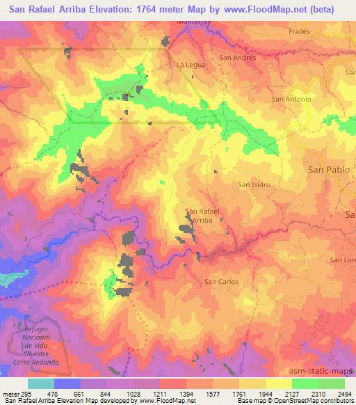 San Rafael Arriba,Costa Rica Elevation Map