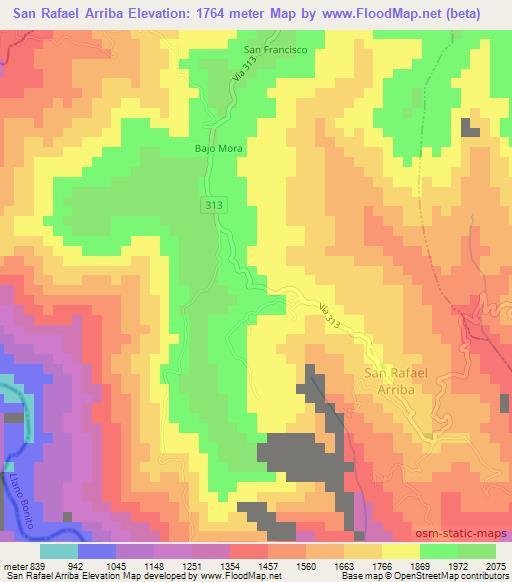San Rafael Arriba,Costa Rica Elevation Map