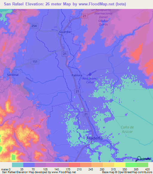 San Rafael,Costa Rica Elevation Map