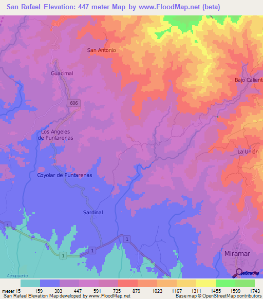 San Rafael,Costa Rica Elevation Map