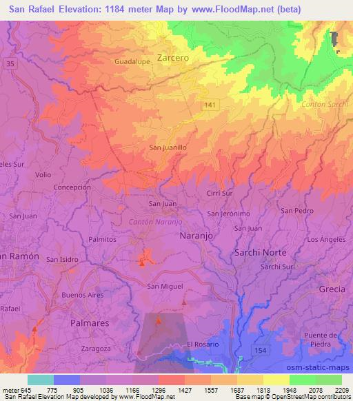 San Rafael,Costa Rica Elevation Map
