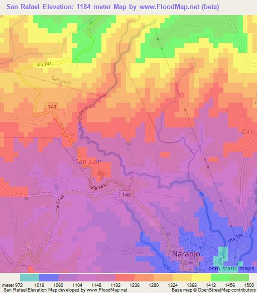 San Rafael,Costa Rica Elevation Map